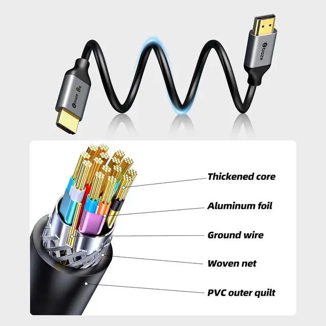 Alt view image 4 of 6 - 4K 8K HDMI2.1 Cable 48Gbps 16.5ft/5m,Ultra-High Speed HDMI Cable Braid - 4K:240Hz 8K:60Hz, HDR Compatible with Roku TV/PS5/4, Switch, Xbox/HDTV/Blu-Ray (16.5ft)