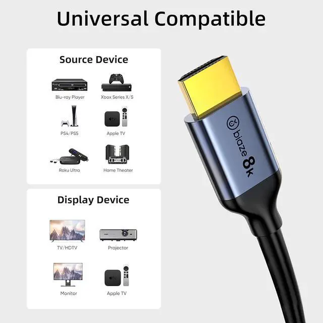 Alt view image 3 of 6 - 4K 8K HDMI2.1 Cable 48Gbps 16.5ft/5m,Ultra-High Speed HDMI Cable Braid - 4K:240Hz 8K:60Hz, HDR Compatible with Roku TV/PS5/4, Switch, Xbox/HDTV/Blu-Ray (16.5ft)