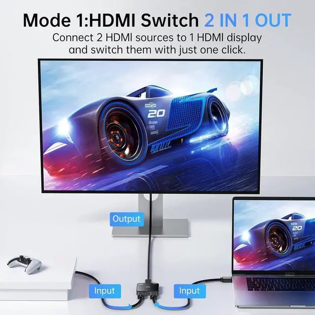 Alt view image 2 of 7 - HDMI Switch 4K@60Hz, Bi-Directional HDMI Switcher 2 in 1 Out, No External Power Compatible with PS5, PS4, Xbox Series X/S, Roku, Fire Stick, Black