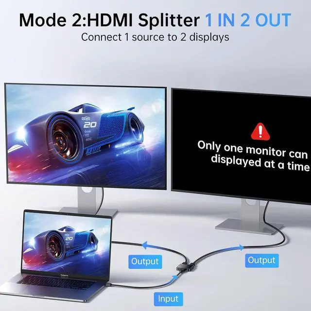 Alt view image 3 of 7 - HDMI Switch 4K@60Hz, Bi-Directional HDMI Switcher 2 in 1 Out, No External Power Compatible with PS5, PS4, Xbox Series X/S, Roku, Fire Stick, Black