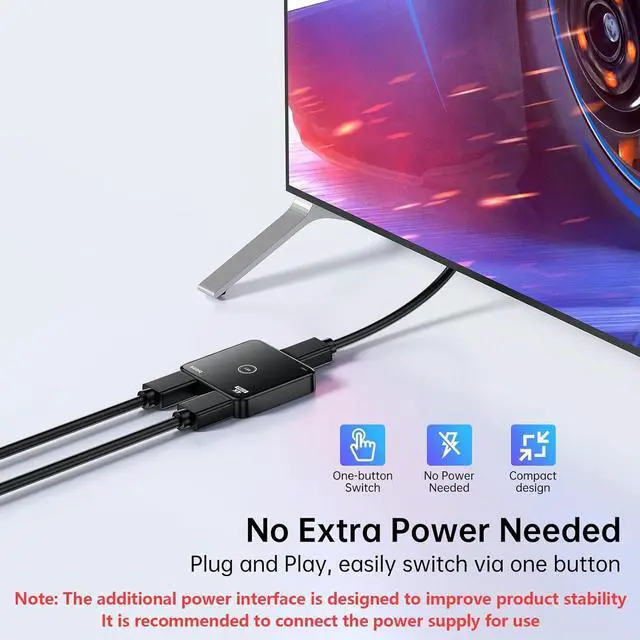 Alt view image 7 of 7 - HDMI Switch 4K@60Hz, Bi-Directional HDMI Switcher 2 in 1 Out, No External Power Compatible with PS5, PS4, Xbox Series X/S, Roku, Fire Stick, Black