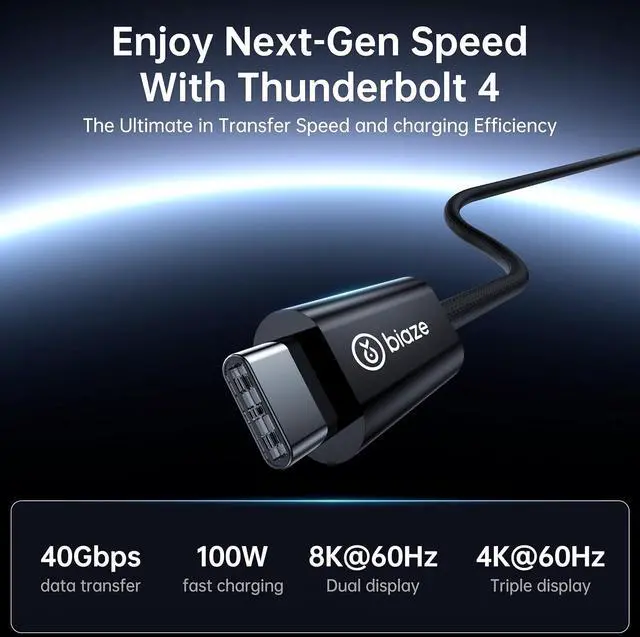 Alt view image 2 of 7 - Silver Plated Thunderbolt 4 Cable, 40Gbps Data Sync, 8K/6K@60Hz, 100W Charging (6.5FT)