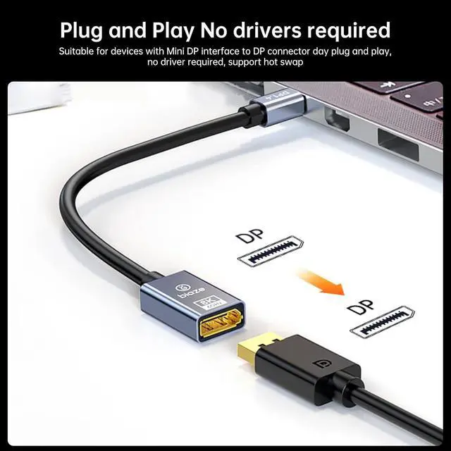 Alt view image 7 of 7 - Mini DisplayPort to DisplayPort 1.4 Adapter Cable, 8K@60Hz Bi-Directional Mini DP to DP Video Converter, 0.2M/0.66ft, Compatible with Laptop, Surface, Graphics Card, Monitor, Projector
