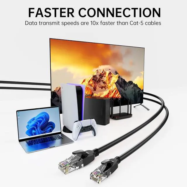 Alt view image 5 of 7 - Cat6 Ethernet Cable 3.3ft, 26AWG UTP Network Cable with Gold-Plated RJ45 Connectors, 250MHz 1000Mbps High-Speed LAN Cable for Gaming, Router, PC, PS5, Printer - Black