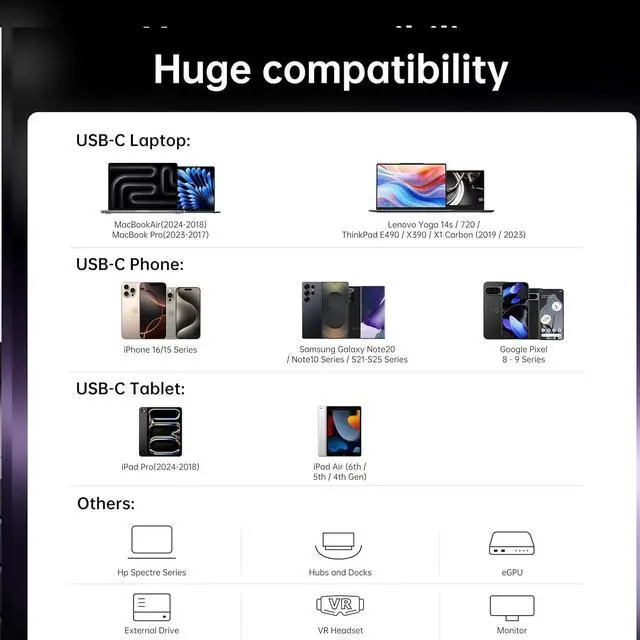 Alt view image 7 of 7 - USB C Thunderbolt 4 Cable(3.28FT, 100W), USB C to USB C Cable USB 4 Data Cable, 40Gbps, 8K HD Display, Thunderbolt 4/3 Compatible for iPhone 16, MacBook, Hub, Docking and More