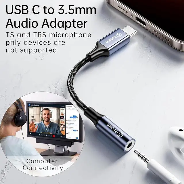 Alt view image 2 of 6 - USB C to 3.5mm Headphone Jack Adapter, USB C to Aux Audio Dongle Adapter Compatible with SAM-SUNG Galaxy S10/S20/S21, Pixel 4/+ 4XL, and More Type C Devices