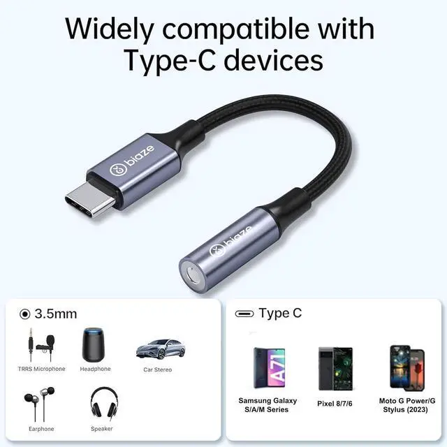 Alt view image 3 of 6 - USB C to 3.5mm Headphone Jack Adapter, USB C to Aux Audio Dongle Adapter Compatible with SAM-SUNG Galaxy S10/S20/S21, Pixel 4/+ 4XL, and More Type C Devices