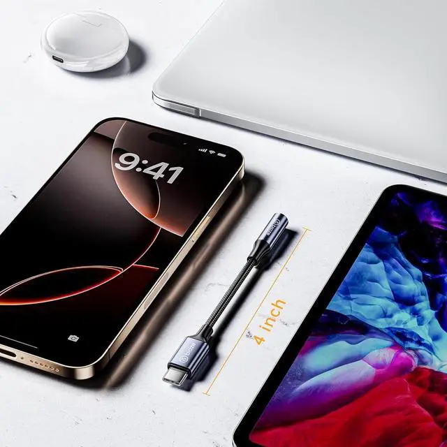 Alt view image 6 of 6 - USB C to 3.5mm Headphone Jack Adapter, USB C to Aux Audio Dongle Adapter Compatible with SAM-SUNG Galaxy S10/S20/S21, Pixel 4/+ 4XL, and More Type C Devices