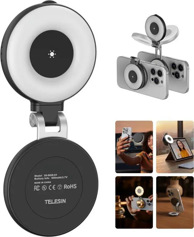 Main image of TELESIN C03 Magnetic Phone Beauty Selfie Light Compatible with iPhone Magsafe, CRI97 360° LED Selfie Ring Fill Light with Mirror for Selfies/Photography/TikTok/Zoom Calls/Video Conference(Black)