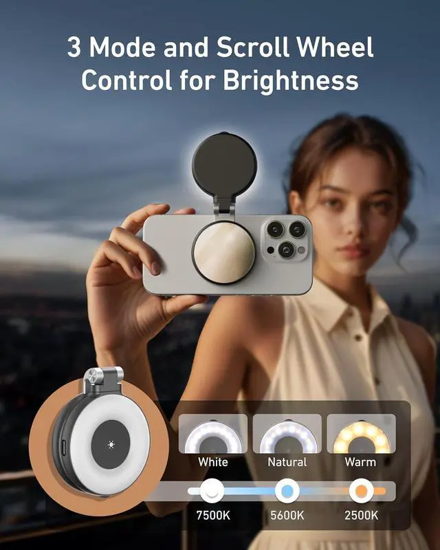 Alt view image 2 of 7 - TELESIN C03 Magnetic Phone Beauty Selfie Light Compatible with iPhone Magsafe, CRI97 360° LED Selfie Ring Fill Light with Mirror for Selfies/Photography/TikTok/Zoom Calls/Video Conference(Black)