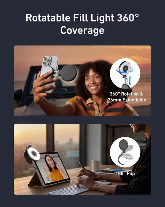 Alt view image 3 of 7 - TELESIN C03 Magnetic Phone Beauty Selfie Light Compatible with iPhone Magsafe, CRI97 360° LED Selfie Ring Fill Light with Mirror for Selfies/Photography/TikTok/Zoom Calls/Video Conference(Black)