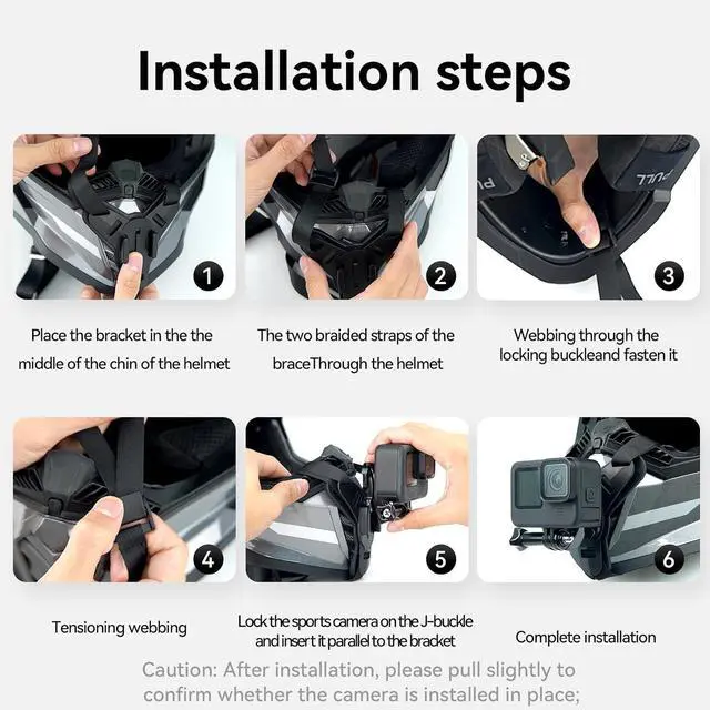 Alt view image 5 of 6 - Helmet Mount for GoPro, Motorcycle Chin Strap Attachment with Extension J Hook Dirt Bike Holder Mounting Accessories for Go Pro Max Hero 13 12 11 10 9 8 Insta360 X5 X4 D-J-I Osmo Nano Action 3 4 5 Pro