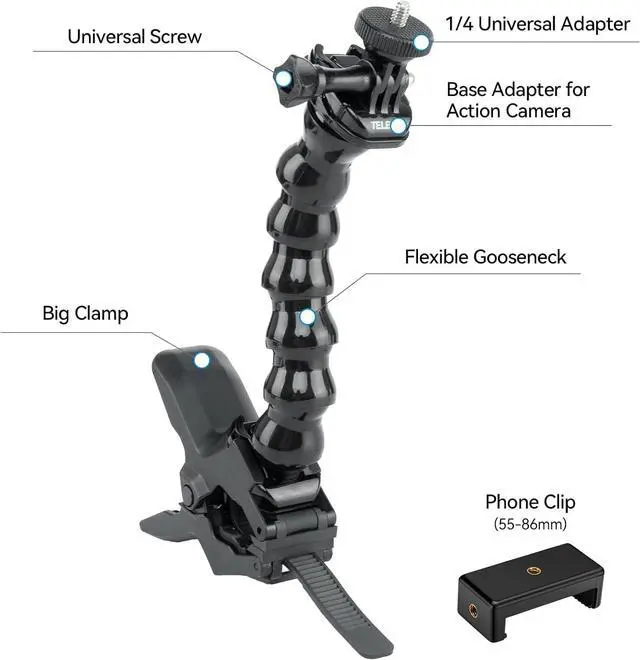 Alt view image 2 of 5 - Jaws Flex Super Clamp Mount Gooseneck Tripod Desk Table Strolle Vlog Video Light Extension Holder Attach for GoPro Max 13 12 11 10 9 8 7 6 5 Insta360 X3 Go3 Ace Pro D-J-I Action 4 Pocket 3 Accessories