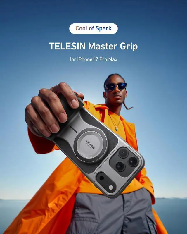 Alt view image 2 of 7 - TELESIN Magnetic Master Grip Kit for iPhone 17 Pro Max, Phone Camera Grip Powergrip Kit Built-in 3200mAh Battery - Wireless Charging - Graphene Case for iPhone Cooling - DSLR Style Grip Handle Holder