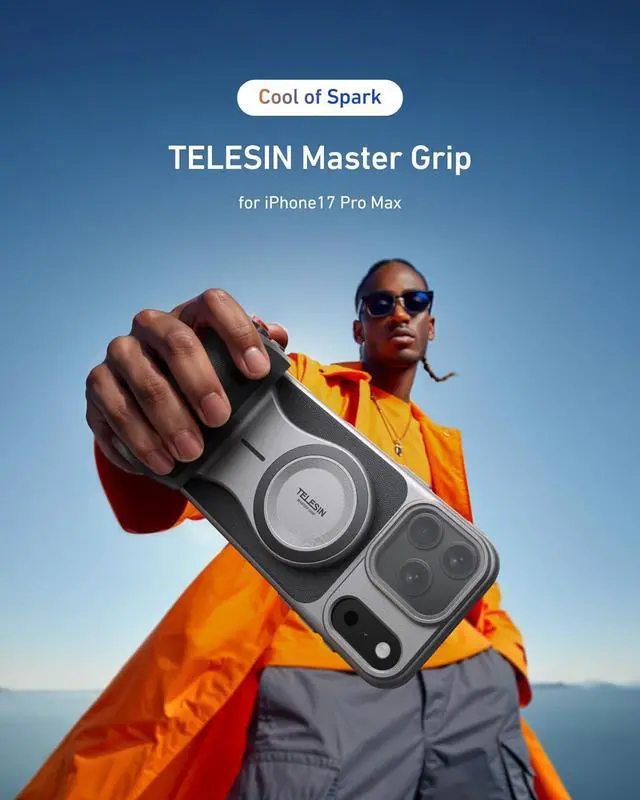 Alt view image 2 of 7 - TELESIN Master Grip Kit for iPhone 17 Pro Max, Magnetic Phone Camera Grip with C03 Selfie Light+ UV Filters, Creator Kit Built 3200mAh Battery Wireless Charging Powergrip - Cooling Graphene Case
