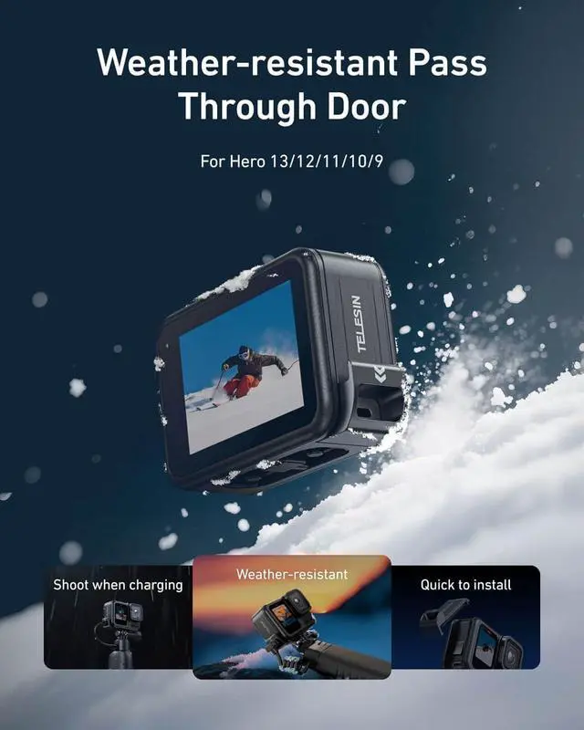 Alt view image 2 of 7 - TELESIN° G2 Upgraded Battery Door Cover for GoPro 13 12 11 10 9, Water Snow Resistant Protective Case Charger Type-C Charging Mount for Go Pro Hero 13 Hero 12 Hero 11 Hero 10 Hero 9 Black Accessories