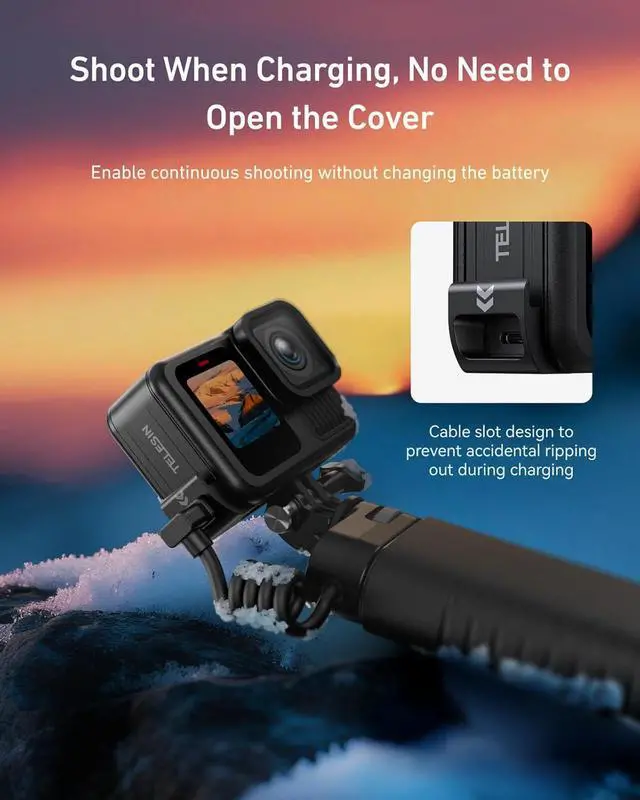 Alt view image 4 of 7 - TELESIN° G2 Upgraded Battery Door Cover for GoPro 13 12 11 10 9, Water Snow Resistant Protective Case Charger Type-C Charging Mount for Go Pro Hero 13 Hero 12 Hero 11 Hero 10 Hero 9 Black Accessories