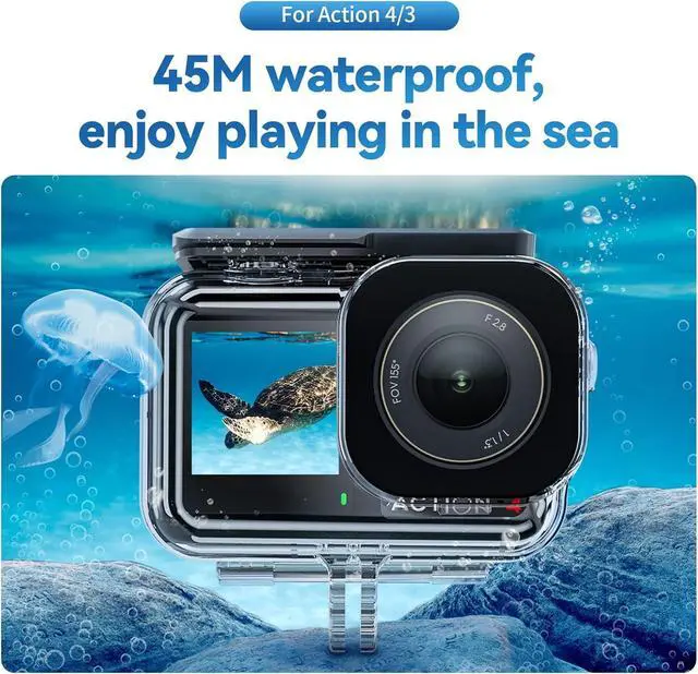 Alt view image 3 of 7 - TELESIN Waterproof Case for D-J-I Action 5 Pro Action 4/3 Camera, with Anti-Fog Underwater Housing Shell Cage Supports 45M/148FT Deep Diving Scuba Snorkeling Swimming with Quick Release Screw