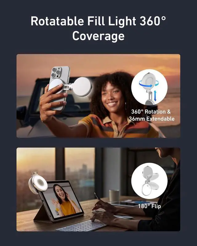 Alt view image 3 of 7 - TELESIN C03 Magnetic Phone Selfie Light Compatible with iPhone Magsafe, CRI97 360° LED Selfie Ring Fill Light with Mirror for Selfies/Photography/TikTok/Zoom Calls/Video Conference (White)