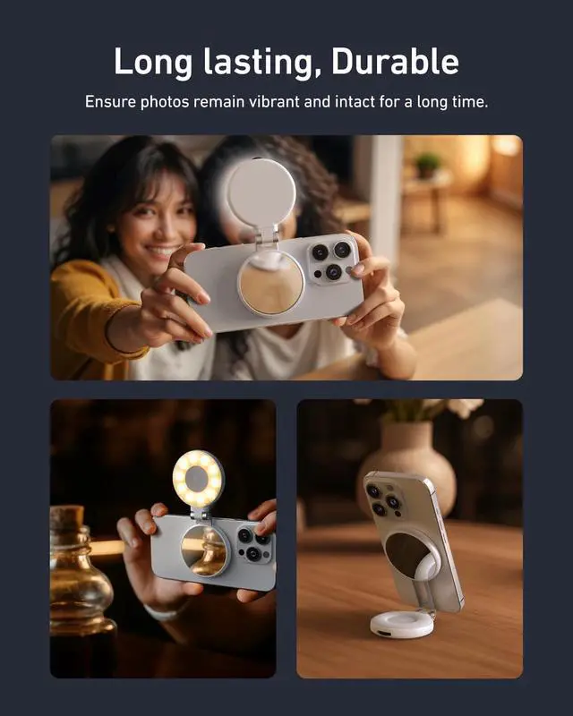 Alt view image 7 of 7 - TELESIN C03 Magnetic Phone Selfie Light Compatible with iPhone Magsafe, CRI97 360° LED Selfie Ring Fill Light with Mirror for Selfies/Photography/TikTok/Zoom Calls/Video Conference (White)