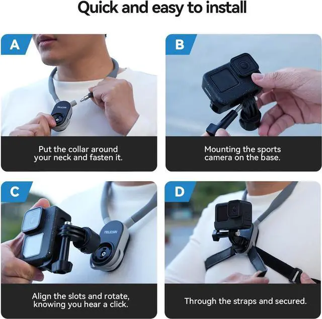 Alt view image 6 of 7 - TELESIN S2 POV Neck Mount, Quick Release Magnetic Necklace Holder with Fixing Chest Strap, Hands-Free Camera Mount for GoPro Hero 13 12 11 10 9 8 D-J-I Osmo Nano 360 Action 5 Pro 3 4 Insta360 X5 X4 X3