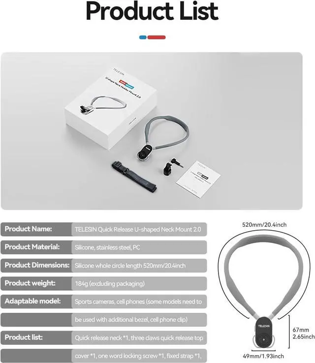 Alt view image 7 of 7 - TELESIN S2 POV Neck Mount, Quick Release Magnetic Necklace Holder with Fixing Chest Strap, Hands-Free Camera Mount for GoPro Hero 13 12 11 10 9 8 D-J-I Osmo Nano 360 Action 5 Pro 3 4 Insta360 X5 X4 X3