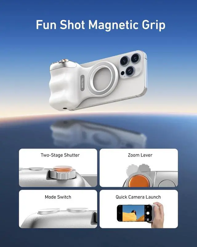 Alt view image 5 of 7 - TELESIN Fun Shot Magnetic Phone Camera DSLR Style Shutter Grip + C03 Magnetic Phone Selfie Light (White) Bundle