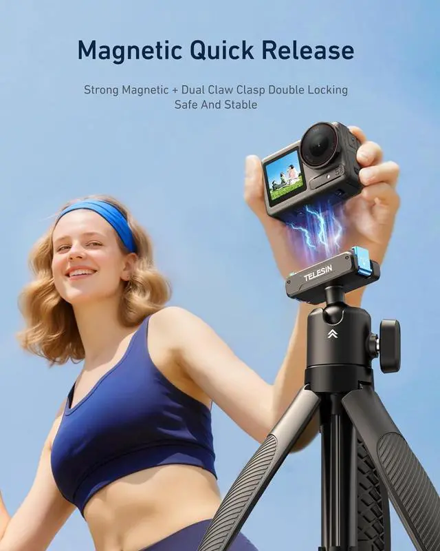 Alt view image 3 of 7 - TELESIN 40cm/15.7'' Mini Selfie Stick Tripod, Magnetic Quick Release Selfie Sticks Handle Grip, Portable Vlog Monopod, 360° Adjustable Extended Pole for D-J-I Osmo Action 5 Pro/4/3 Camera Accessories