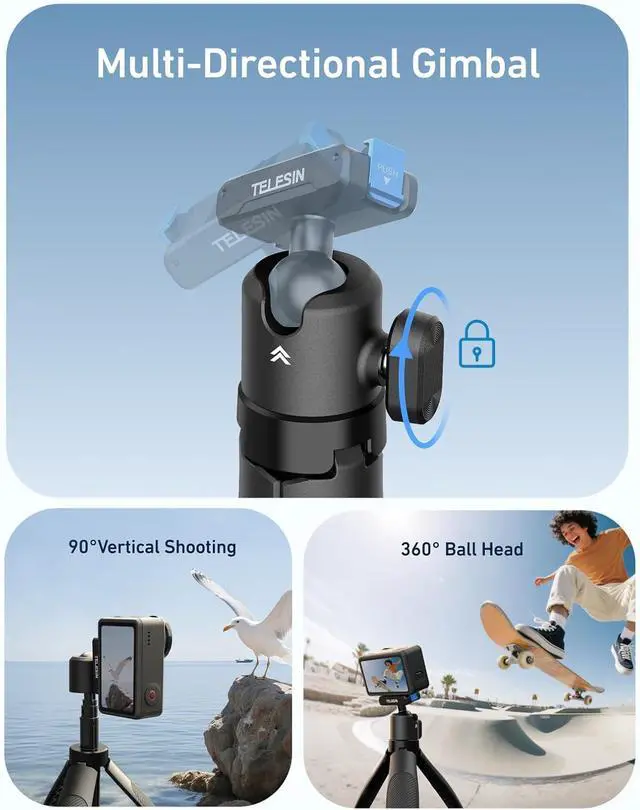 Alt view image 4 of 7 - TELESIN 40cm/15.7'' Mini Selfie Stick Tripod, Magnetic Quick Release Selfie Sticks Handle Grip, Portable Vlog Monopod, 360° Adjustable Extended Pole for D-J-I Osmo Action 5 Pro/4/3 Camera Accessories