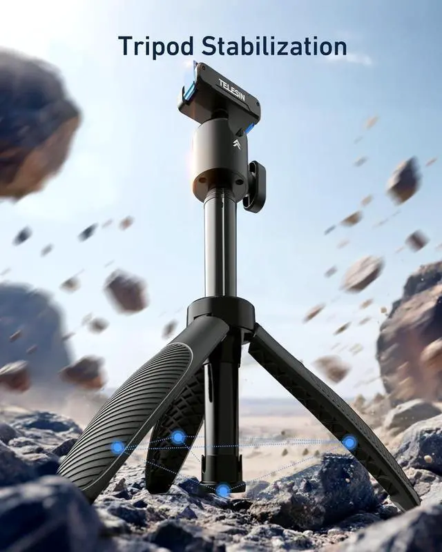 Alt view image 5 of 7 - TELESIN 40cm/15.7'' Mini Selfie Stick Tripod, Magnetic Quick Release Selfie Sticks Handle Grip, Portable Vlog Monopod, 360° Adjustable Extended Pole for D-J-I Osmo Action 5 Pro/4/3 Camera Accessories