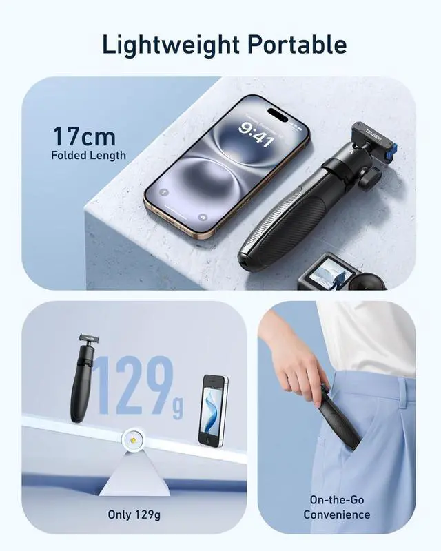 Alt view image 7 of 7 - TELESIN 40cm/15.7'' Mini Selfie Stick Tripod, Magnetic Quick Release Selfie Sticks Handle Grip, Portable Vlog Monopod, 360° Adjustable Extended Pole for D-J-I Osmo Action 5 Pro/4/3 Camera Accessories