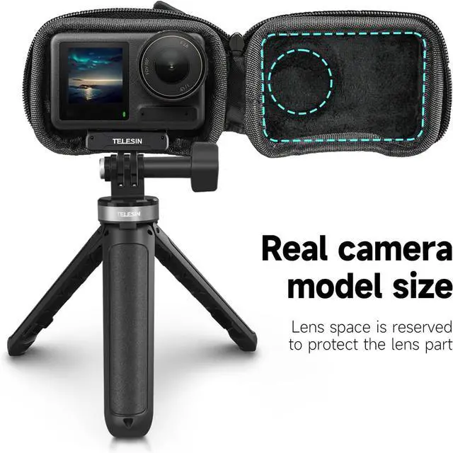 Alt view image 5 of 7 - TELESIN Mini Carry Case Lens Protector for D-J-I Action 5 Pro Action 4 Action 3 Insta 360 Ace Insta360 Ace Pro Accessories, Mini Protective Carrying Bag Half Zipper for Selfie Stick Tripod Accessory