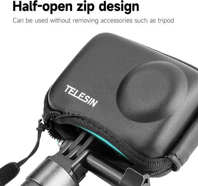 Alt view image 6 of 7 - TELESIN Mini Carry Case Lens Protector for D-J-I Action 5 Pro Action 4 Action 3 Insta 360 Ace Insta360 Ace Pro Accessories, Mini Protective Carrying Bag Half Zipper for Selfie Stick Tripod Accessory