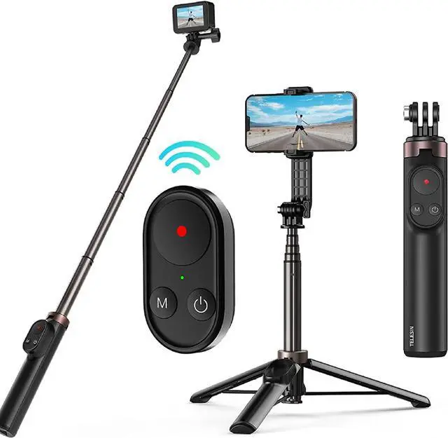 Main image of Selfie Stick Tripod with Remote for GoPro 13 12 11 10 9 8 Black Go Pro Max 11 Mini Phones, Telesin Waterproof Aluminum Extension Pole Monopod for iPhone Android Action Camera Accessories
