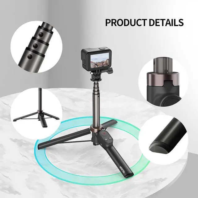 Alt view image 4 of 6 - Selfie Stick Tripod with Remote for GoPro 13 12 11 10 9 8 Black Go Pro Max 11 Mini Phones, Telesin Waterproof Aluminum Extension Pole Monopod for iPhone Android Action Camera Accessories