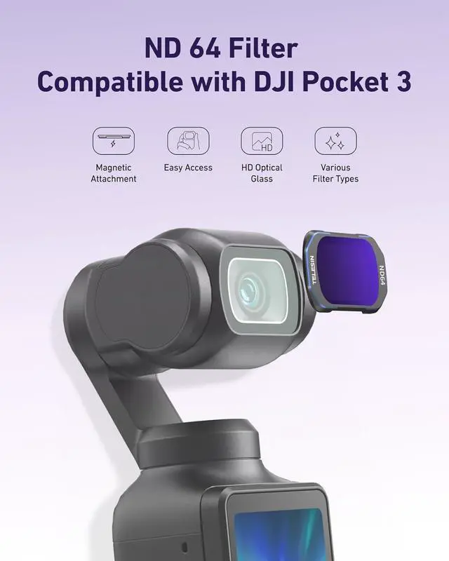 Alt view image 6 of 7 - TELESIN ND256 Filter for D-J-I Osmo Pocket 3 Accessories, Osmo Pocket 3 Neutral Density Filter, Magnetic Installation, Multi-Coated Optical Glass, Dynamic Blur Control, Precise Exposure Balance
