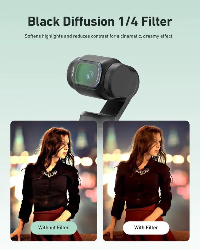 Alt view image 4 of 7 - TELESIN Pocket 3 Magnetic Black Diffusion 1/4 Filter, Dreamy Cinematic Mist Lens Effect Filter for D-J-I Osmo Pocket 3, Ultra Slim Frame & Multi Coated HD Optical Glass for Osmo Pocket Accessories