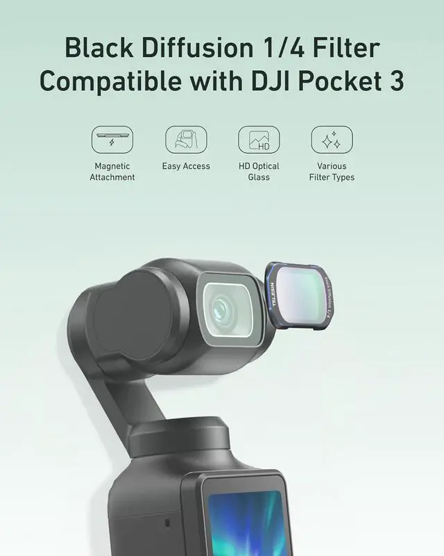 Alt view image 6 of 7 - TELESIN Pocket 3 Magnetic Black Diffusion 1/4 Filter, Dreamy Cinematic Mist Lens Effect Filter for D-J-I Osmo Pocket 3, Ultra Slim Frame & Multi Coated HD Optical Glass for Osmo Pocket Accessories
