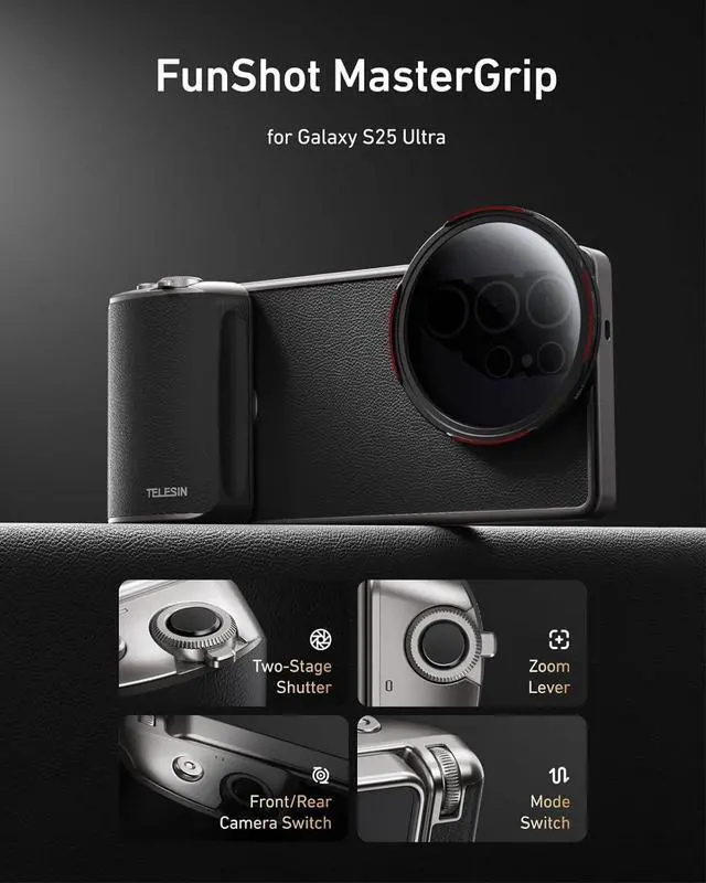 Alt view image 2 of 7 - TELESIN Fun Shot Mastergrip Phone Camera Grip Photography Kit (Grip + Phone Case + 67mm CPL Filter Lens) for SAM-SUNG Galaxy S25 Ultra, Comfort Ergonomic Professional Master Handle Holder