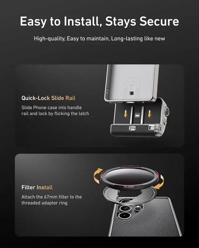 Alt view image 6 of 7 - TELESIN Fun Shot Mastergrip Phone Camera Grip Photography Kit (Grip + Phone Case + 67mm CPL Filter Lens) for SAM-SUNG Galaxy S25 Ultra, Comfort Ergonomic Professional Master Handle Holder