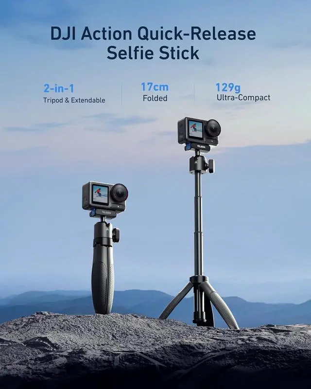 Alt view image 6 of 7 - TELESIN 40cm/15.7'' Mini Selfie Stick Tripod, Magnetic Quick Release Selfie Sticks Handle Grip, Portable Vlog Monopod, 360° Adjustable Extended Pole for D-J-I Osmo Action 5 Pro/4/3 Camera Accessories