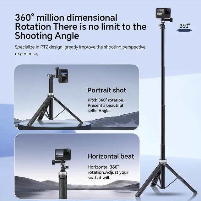 Alt view image 3 of 7 - TELESIN 59in Long Selfie Stick Tripod for GoPro, 360 Ball Joint Extension Pole Monopod Handle Grip for Go Pro Max Hero 13 12 11 10 9 Insta360 X5 X4 X3 Ace Pro D-J-I OSMO 360 Action 5 Pro 3 4 Pocket 3
