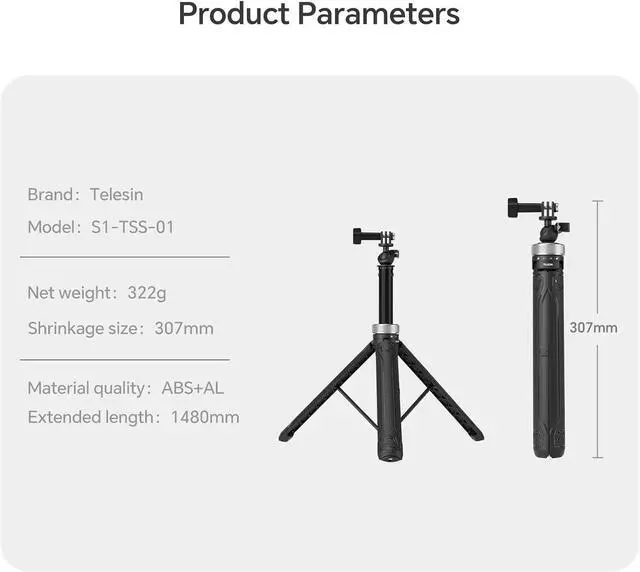 Alt view image 6 of 7 - TELESIN 59in Long Selfie Stick Tripod for GoPro, 360 Ball Joint Extension Pole Monopod Handle Grip for Go Pro Max Hero 13 12 11 10 9 Insta360 X5 X4 X3 Ace Pro D-J-I OSMO 360 Action 5 Pro 3 4 Pocket 3