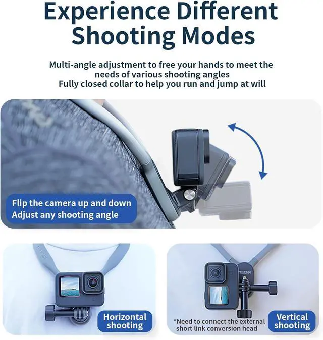 Alt view image 3 of 6 - TELESIN Neck Mount Necklace Holder, POV Selfie Hand Free Head Chest Shoulder Body Strap Attach Bike Motorcycle Video Accessories for GoPro Max Go Pro Hero 12 11 10 9 8 Insta360 X3 GO3 D-J-I Action 3 4