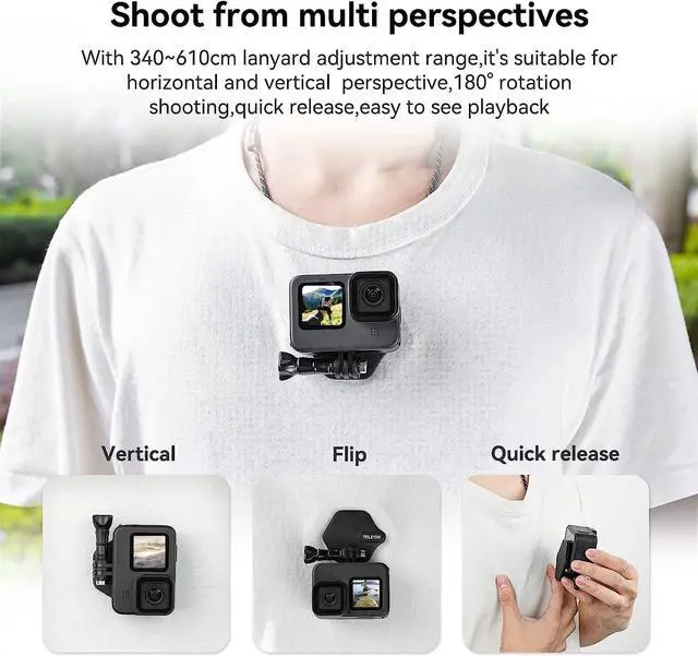 Alt view image 2 of 6 - TELESIN Magnetic Chest Mount with Neck Strap + Phone Holder + Magnet Tripod Quick Release Base for GoPro Max 12 11 10 Insta360 D-J-I Action Accessories