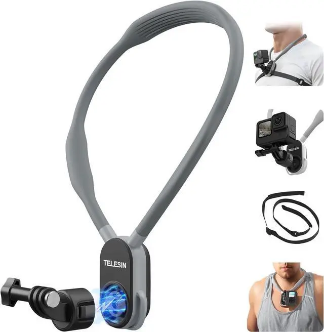 Main image of TELESIN S2 Plus Magnetic Neck Mount Quick Release with Fixing Chest Strap, Necklace Lanyard Strap Holder for GoPro 13 12 11 10 9 8 Max Insta360 X5 X4 X3 GO3 Ace D-J-I Osmo Action 3 4 5 Pro Accessory