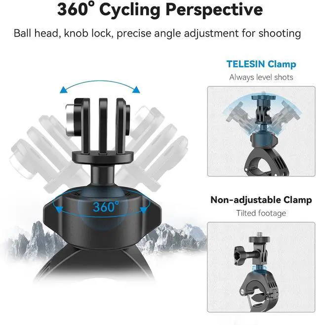 Alt view image 3 of 6 - Adaptom Bike Mount+Phone Holder, 360 Rotation Camera Bicycle Motorcycle Rearview Mirror Tube Clamp for GoPro Max Hero 12 11 10 9 8 Insta360 D-J-I Action Accessories