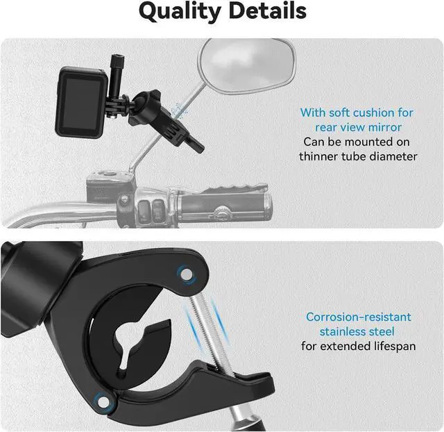 Alt view image 5 of 6 - Adaptom Bike Mount+Phone Holder, 360 Rotation Camera Bicycle Motorcycle Rearview Mirror Tube Clamp for GoPro Max Hero 12 11 10 9 8 Insta360 D-J-I Action Accessories