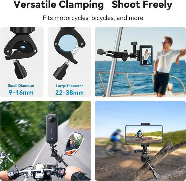 Alt view image 6 of 6 - Adaptom Bike Mount+Phone Holder, 360 Rotation Camera Bicycle Motorcycle Rearview Mirror Tube Clamp for GoPro Max Hero 12 11 10 9 8 Insta360 D-J-I Action Accessories