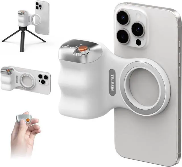 Alt view image 3 of 7 - TELESIN Fun Shot Magnetic Phone Camera DSLR Style Shutter Grip + C03 Magnetic Phone Selfie Light (White) Bundle